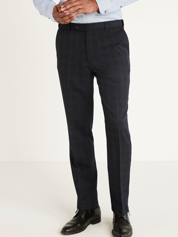 Navy Blue Check Formal Trousers - Image 1 of 6 Navy Blue Check Formal Trousers - Image 1 of 6