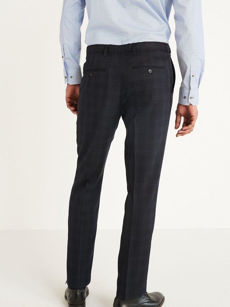 Navy Blue Check Formal Trousers - Image 2 of 6 Navy Blue Check Formal Trousers - Image 2 of 6