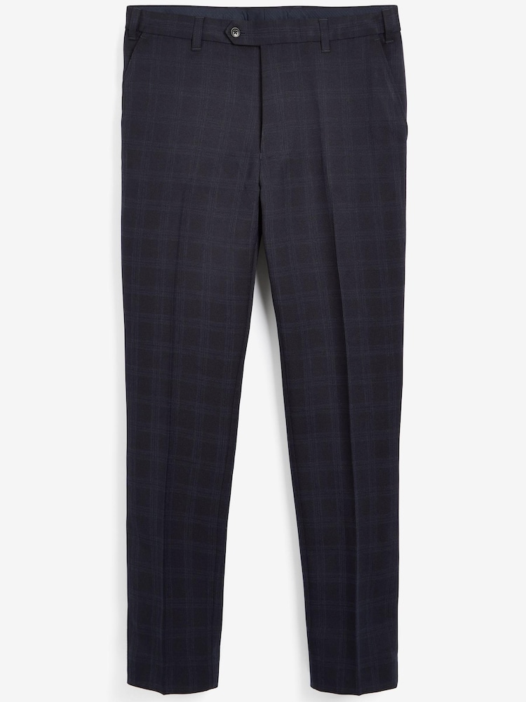 Navy Blue Check Formal Trousers - Image 6 of 6 Navy Blue Check Formal Trousers - Image 6 of 6