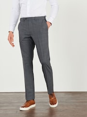 Grey Slim Fit Motion Flex Wool Blend Check Trousers - Image 1 of 6
