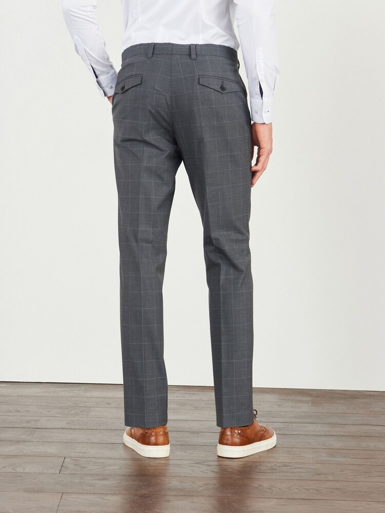 Grey Slim Fit Motion Flex Wool Blend Check Trousers - Image 2 of 6 Grey Slim Fit Motion Flex Wool Blend Check Trousers - Image 2 of 6