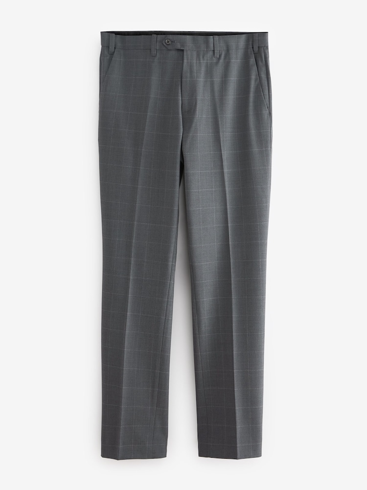 Grey Slim Fit Motion Flex Wool Blend Check Trousers - Image 6 of 6 Grey Slim Fit Motion Flex Wool Blend Check Trousers - Image 6 of 6