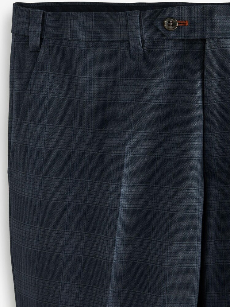 Navy Slim Tapered Check Motion Flex Stretch Trousers - Image 3 of 3