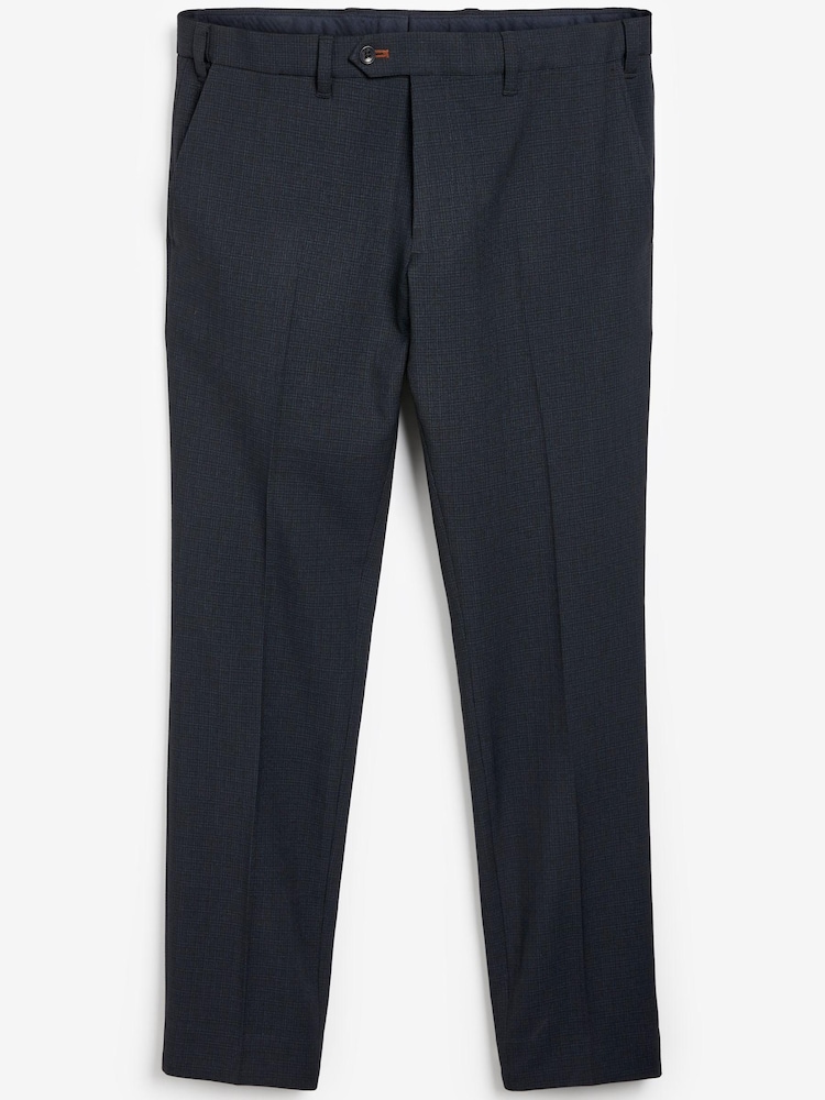 Navy Skinny Fit Motion Flex Check Trousers With Elasticated Waist - Image 1 of 3