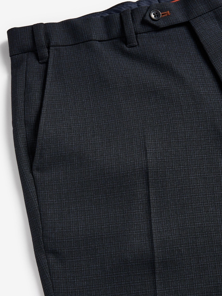 Navy Skinny Fit Motion Flex Check Trousers With Elasticated Waist - Image 2 of 3 Navy Skinny Fit Motion Flex Check Trousers With Elasticated Waist - Image 2 of 3