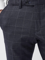 Navy Blue Slim Fit Motion Flex Wool Blend Check Trousers - Image 3 of 5