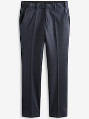 Navy Blue Slim Fit Motion Flex Wool Blend Check Trousers - Image 4 of 5