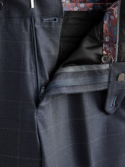 Navy Blue Slim Fit Motion Flex Wool Blend Check Trousers - Image 5 of 5
