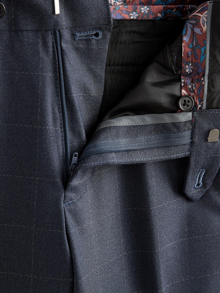 Navy Blue Slim Fit Motion Flex Wool Blend Check Trousers - Image 5 of 5 Navy Blue Slim Fit Motion Flex Wool Blend Check Trousers - Image 5 of 5