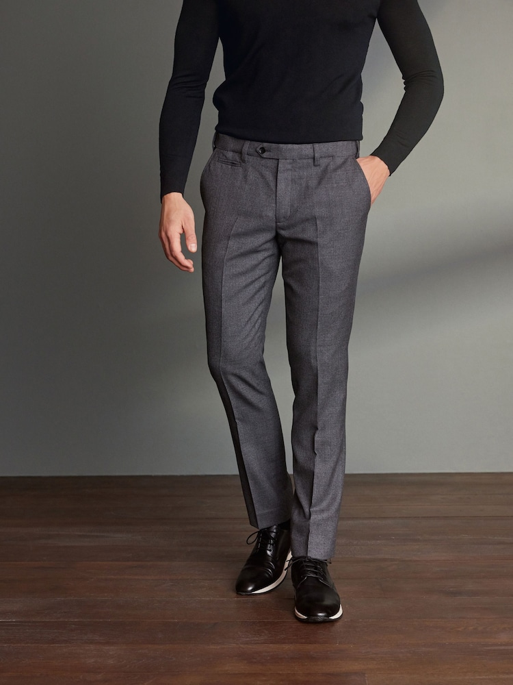 Grey Slim Fit Signature 100% Wool Trousers With Motion Flex Waistband - Image 1 of 5
