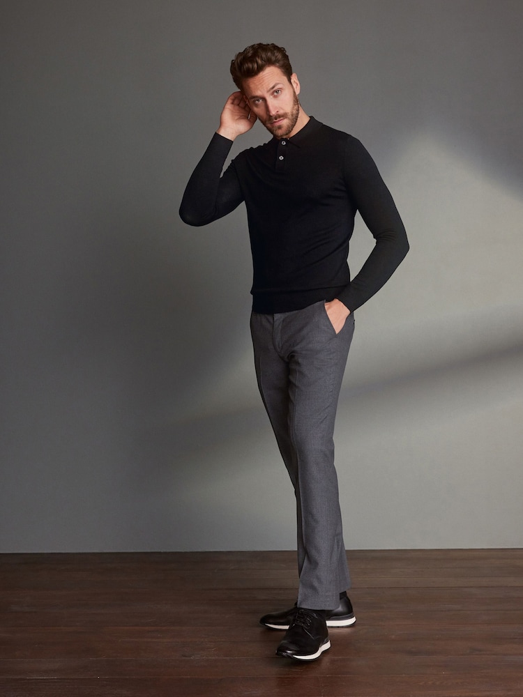 Grey Slim Fit Signature 100% Wool Trousers With Motion Flex Waistband - Image 2 of 5