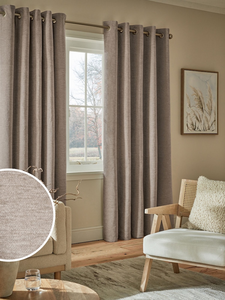 Natural Soft Touch Chenille Lined Eyelet Curtains - Image 1 of 6