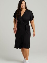 Tommy Hilfiger Black Curve Midi Wrap Dress - Image 1 of 5