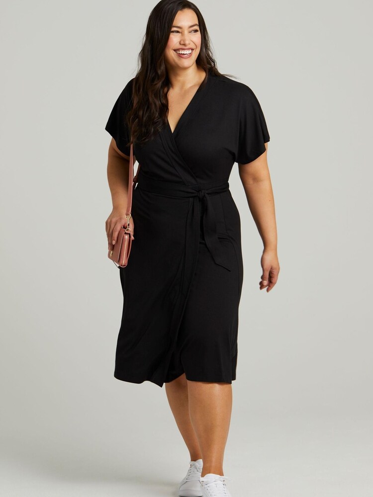 Tommy Hilfiger Black Curve Midi Wrap Dress - Image 1 of 5