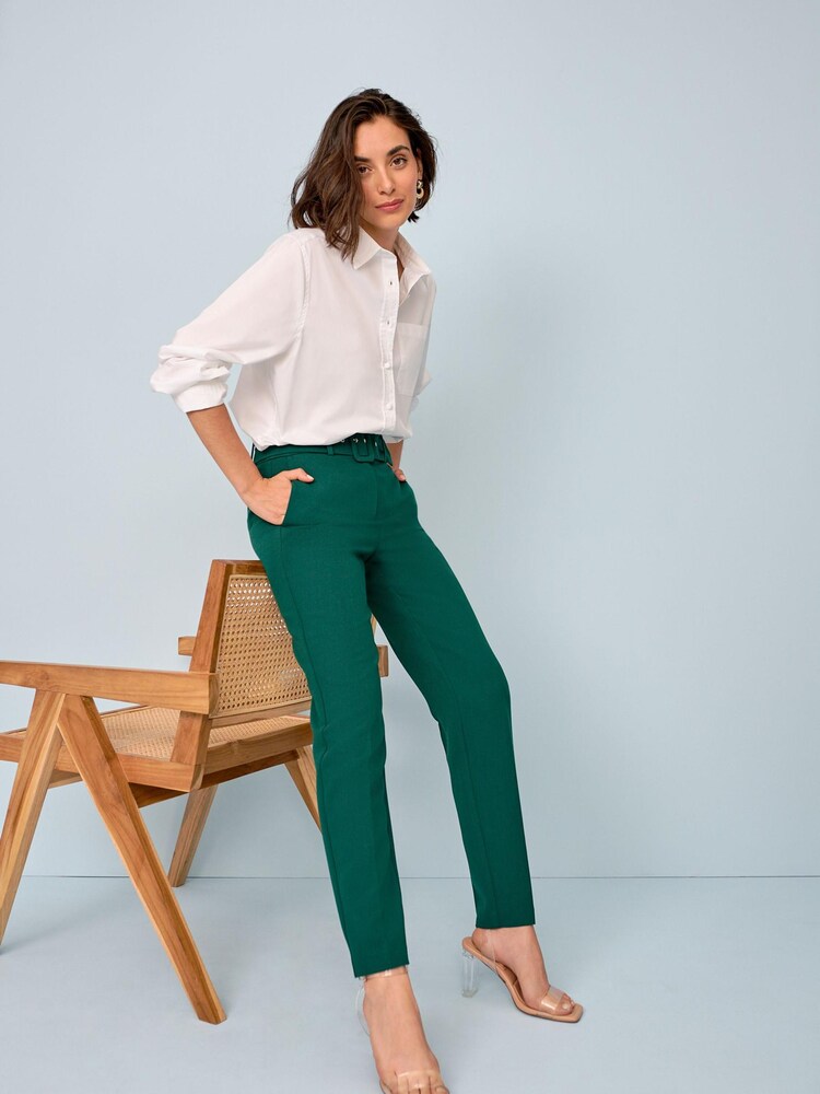 Green Smart Belted Taper Leg Trousers - Image 1 of 5