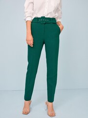 Green Smart Belted Taper Leg Trousers - Image 2 of 5