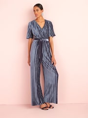 Grey Velvet Plissé Wrap Jumpsuit - Image 1 of 5