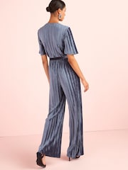 Grey Velvet Plissé Wrap Jumpsuit - Image 3 of 5