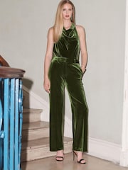 Green Next Wide Leg Velvet Trousers - Image 1 of 5