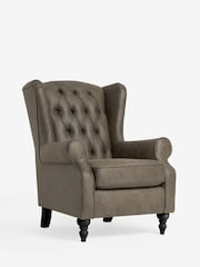 Monza Faux Leather Peppercorn Brown Sherlock Button Armchair - Image 3 of 7