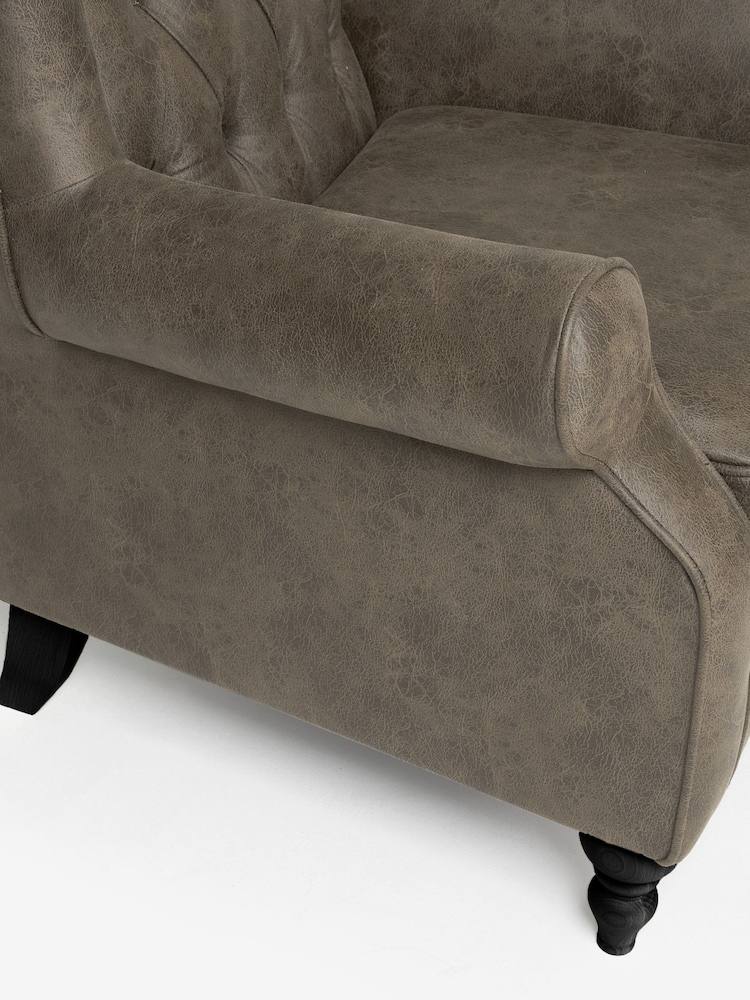 Monza Faux Leather Peppercorn Brown Sherlock Button Armchair - Image 7 of 7