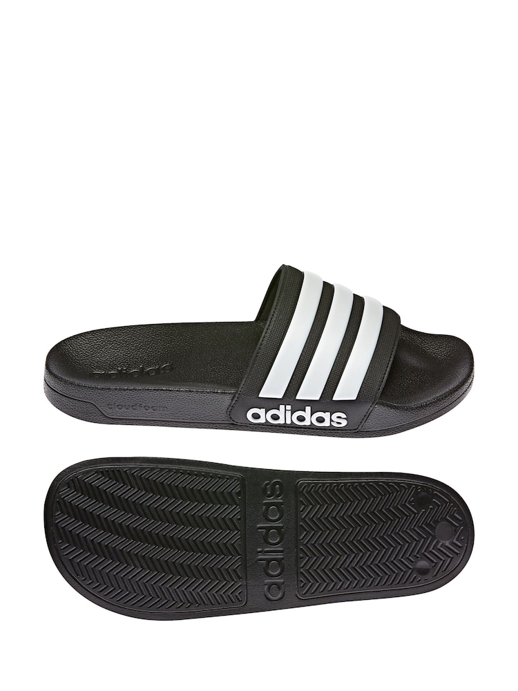 adidas Black/White Sportswear Adilette Shower Sliders - Image 2 of 9