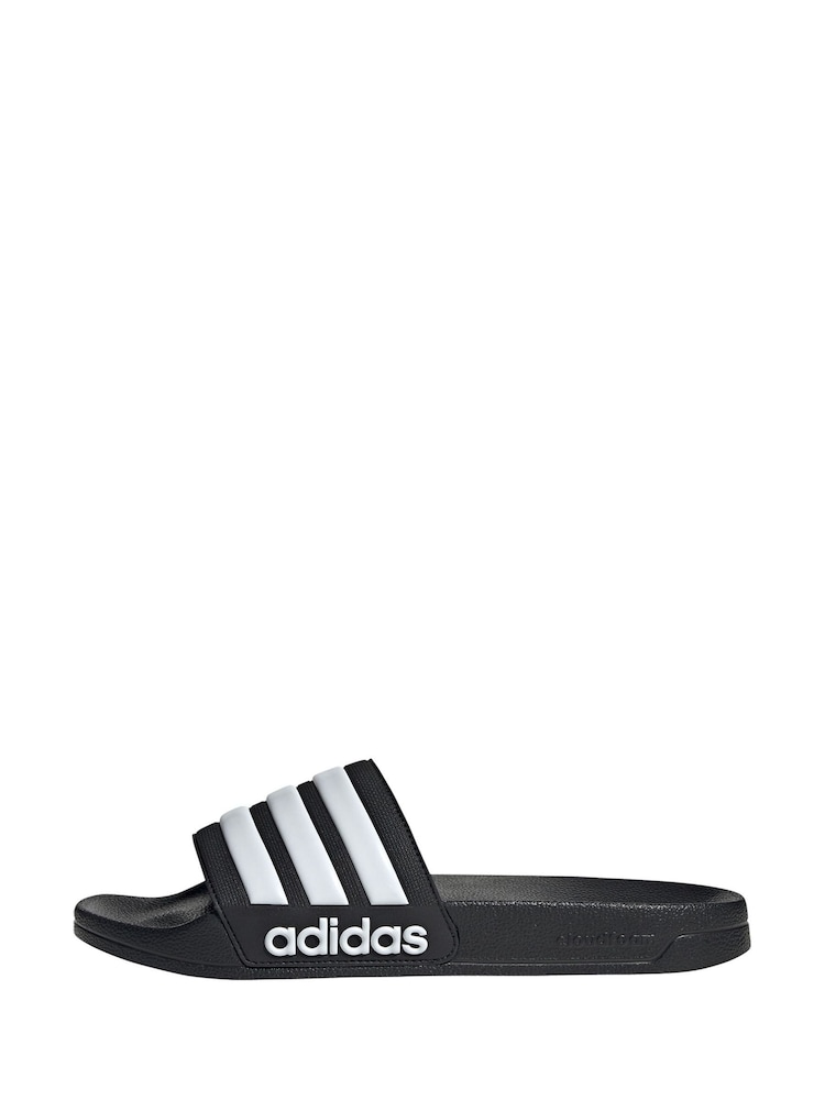 adidas Black/White Sportswear Adilette Shower Sliders - Image 3 of 9