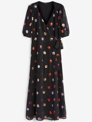 Multi Sequin Spot Wrap Midi Party Dress - Image 2 of 2