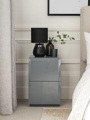 Grey Sloane Glass Collection Luxe 2 Drawer Slim Bedside Table - Image 1 of 8