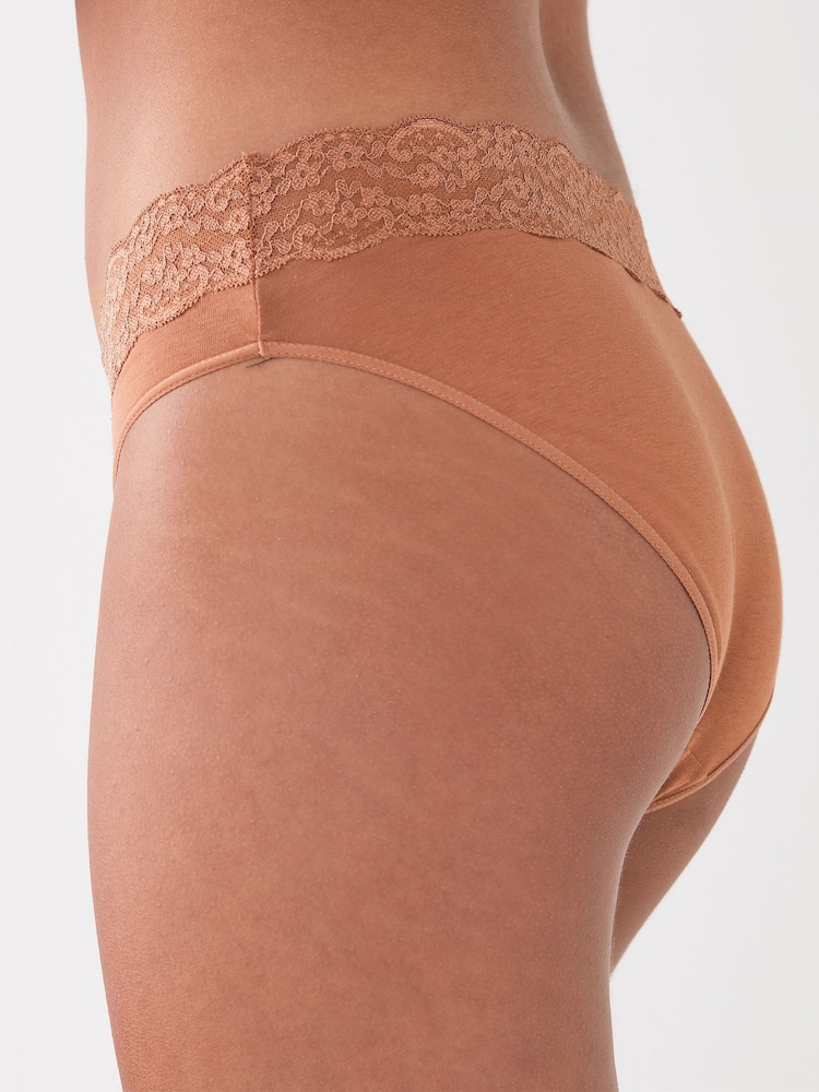 Caramel High Leg Lace Knickers 4 Pack - Image 3 of 4