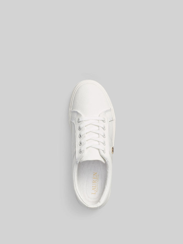 Lauren Ralph Lauren Optic White Janson Canvas Logo Trainers - Image 3 of 4