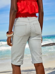 Blue Stripe Denim Knee Shorts - Image 3 of 5