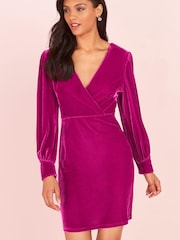 Розовый - Платье мини с длинными рукавами Next Velvet - Изображение 1 из 5