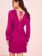 Розовый - Платье мини с длинными рукавами Next Velvet - Изображение 3 из 5