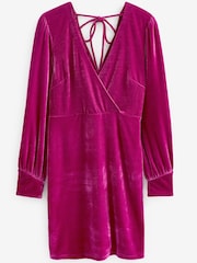 Розовый - Платье мини с длинными рукавами Next Velvet - Изображение 5 из 5