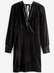 Черный - Платье мини с длинными рукавами Next Velvet - Изображение 5 из 5
