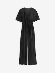 Black Velvet Plissé Wrap Jumpsuit - Image 5 of 5