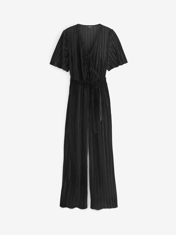 Black Velvet Plissé Wrap Jumpsuit - Image 5 of 5