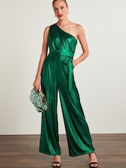 Green Next Tailored Metallic One Shoulder Jumpsuit - Image 1 of 5