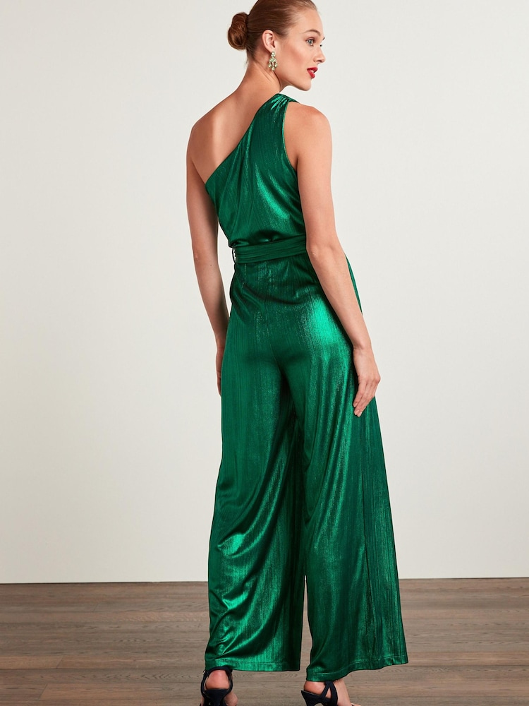 Green Next Tailored Metallic One Shoulder Jumpsuit - Image 2 of 5