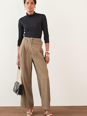 Brown Check Belted Wide Leg Tailored Trousers - Image 1 of 4