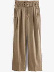 Brown Check Belted Wide Leg Tailored Trousers - Image 4 of 4
