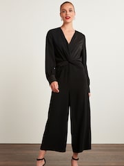 Black Long Sleeve Twist Front Jumpsuit - Image 1 of 5