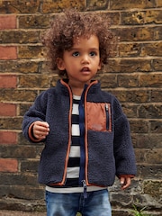 Navy Teddy Borg Fleece Zip Through Jacket (3mths-7yrs) - Image 1 of 7