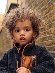 Navy Teddy Borg Fleece Zip Through Jacket (3mths-7yrs) - Image 4 of 7