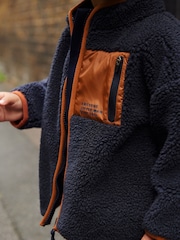 Navy Teddy Borg Fleece Zip Through Jacket (3mths-7yrs) - Image 5 of 7