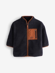 Navy Teddy Borg Fleece Zip Through Jacket (3mths-7yrs) - Image 6 of 7