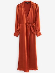 Copper Orange Satin Midi Shirt Dress - Image 5 of 5