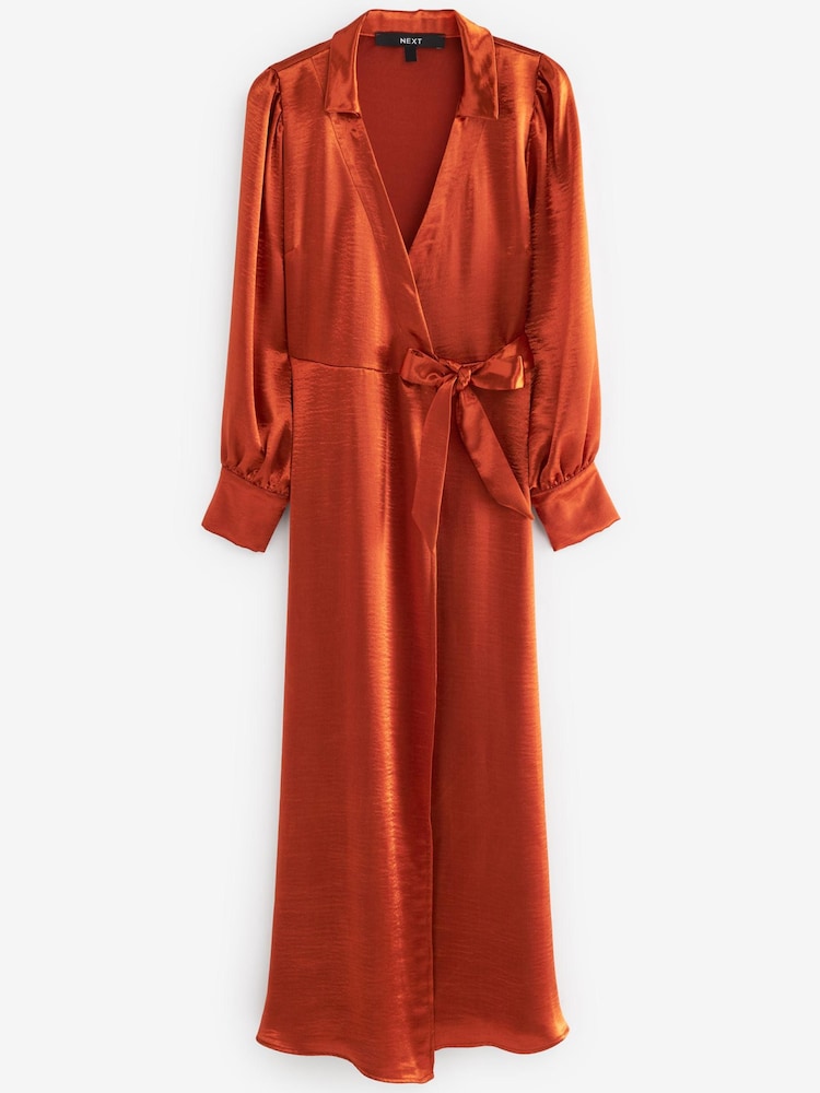 Copper Orange Satin Midi Shirt Dress - Image 5 of 5