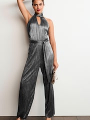 Silver Plissé Halter Jumpsuit - Image 2 of 5